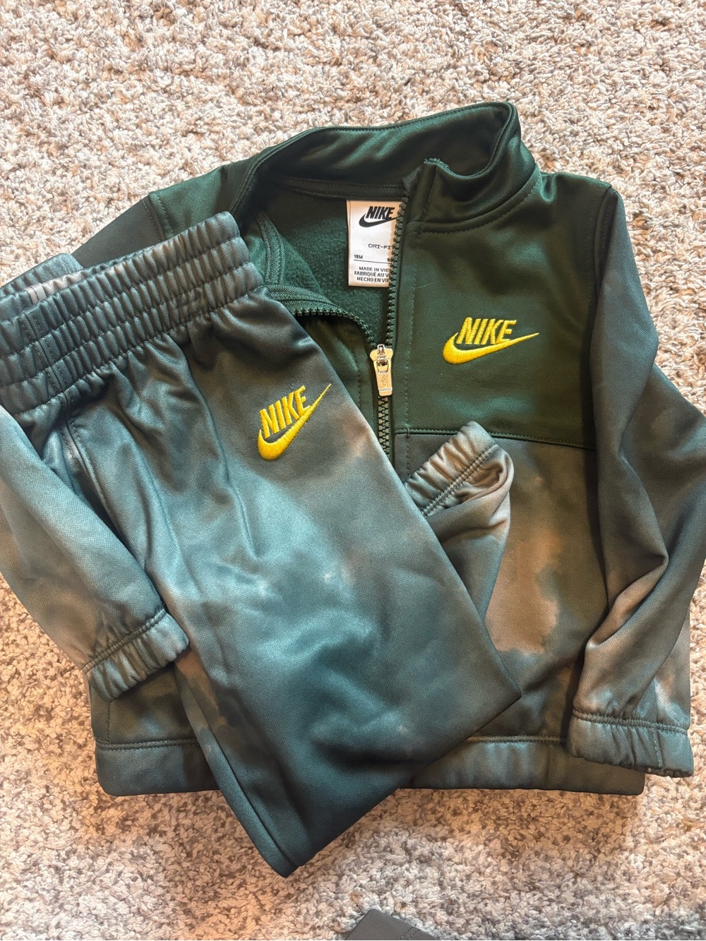 Nike Dark Green Kids Tracksuit with Yellow Swoosh